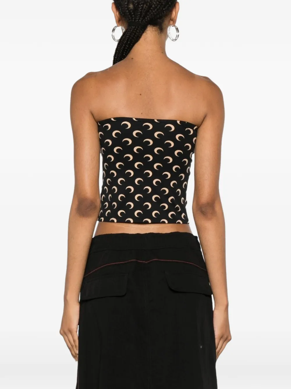 Marine Serre Moon printed jersey second skin tube top; sleeveless second skin cropped bustier top Zwart