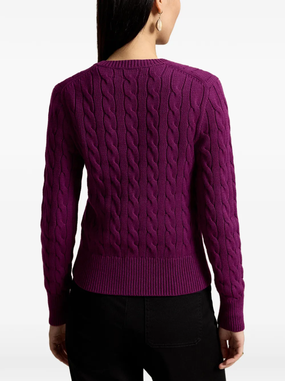 Polo Ralph Lauren cable-knit cotton crewneck cardigan Paars