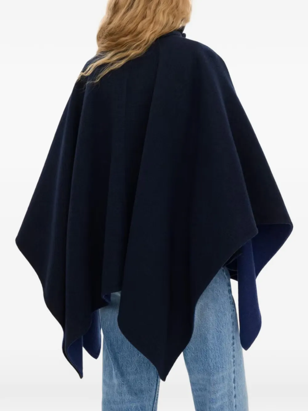 Chloé high-neck short cape coat in washed double-face wool Blauw