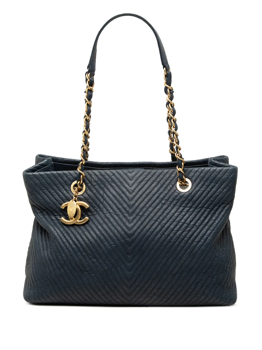 CHANEL Pre-Owned 2015-2016 Medium Chevron Wrinkled Calfskin Medallion Charm tote bag - Blu