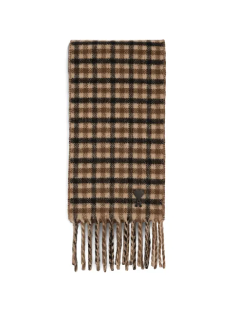 AMI Paris checked wool scarf with Ami de Coeur-patch