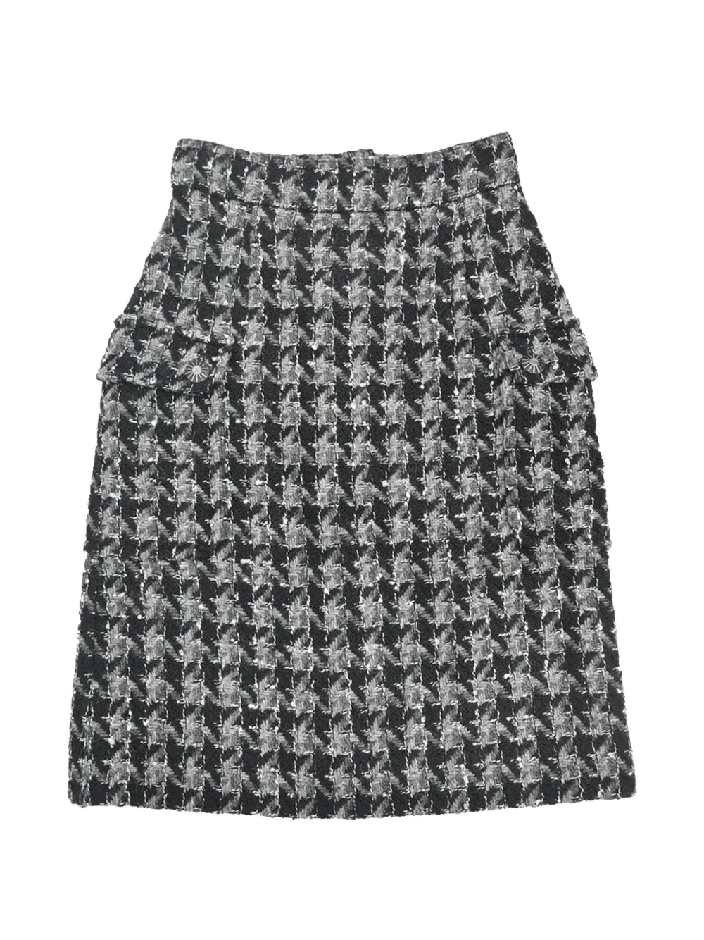 CHANEL Pre-Owned 2017 Tweed houndstooth midi skirt - Nero