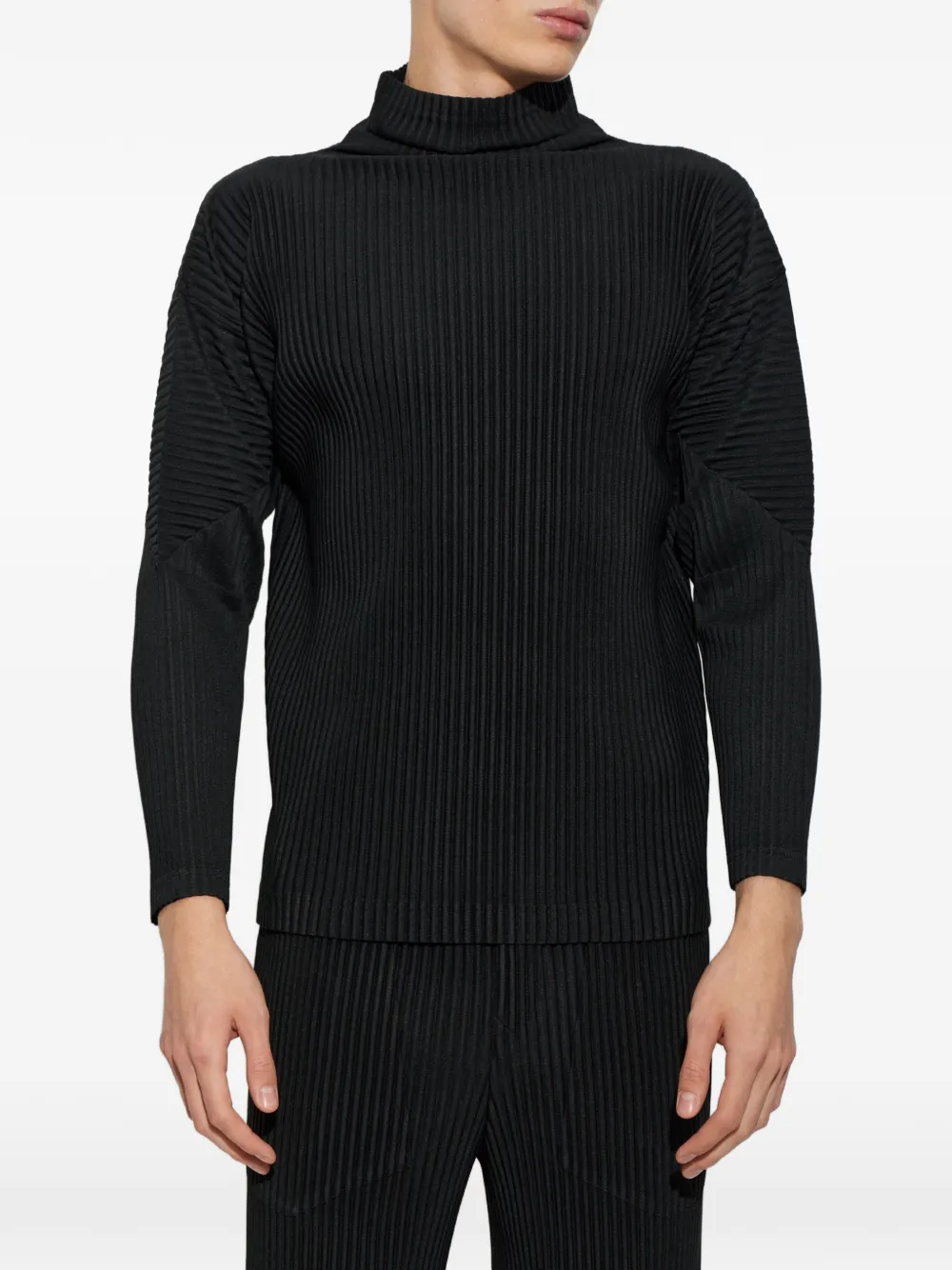 Homme Plissé Issey Miyake pleated stand-up collar T-shirt Zwart