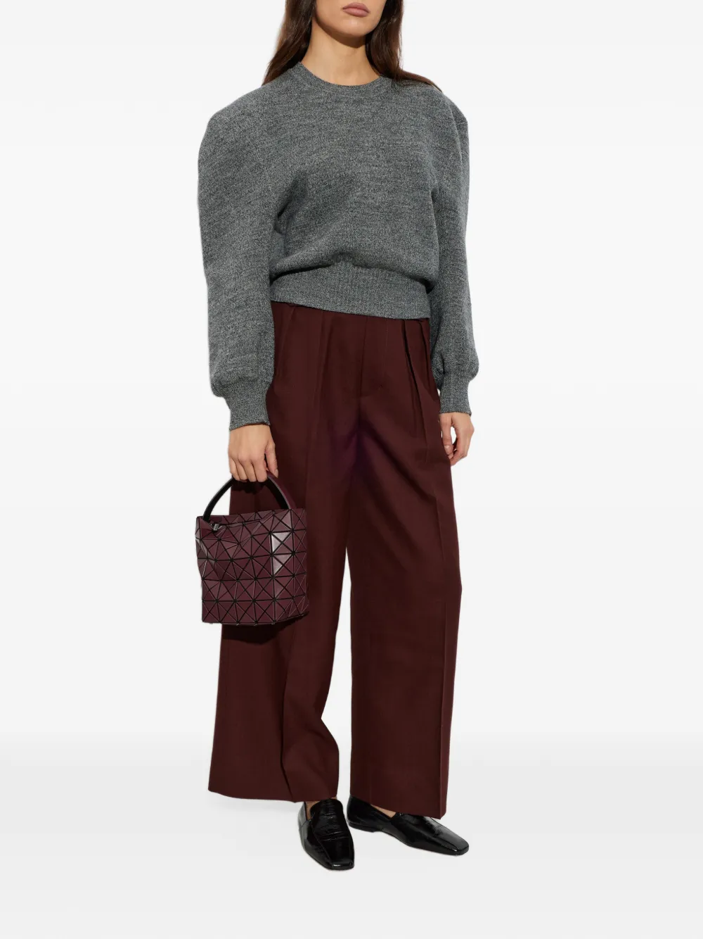 Issey Miyake Handsome Knit round-neck puff-sleeve sweater Grijs