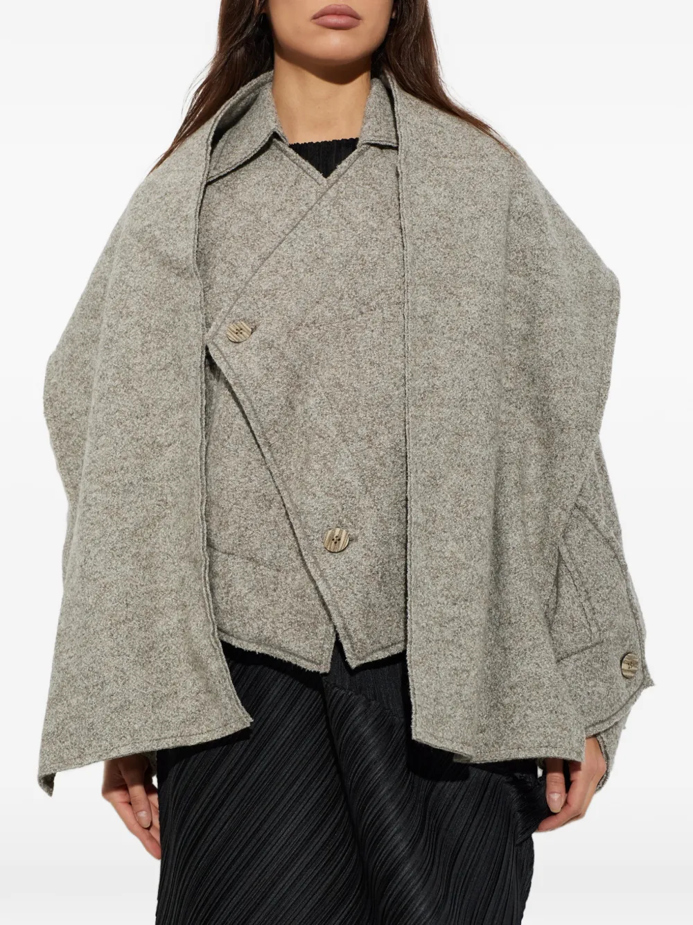 Issey Miyake Woolen Granite oversized scarf-detail jacket Beige