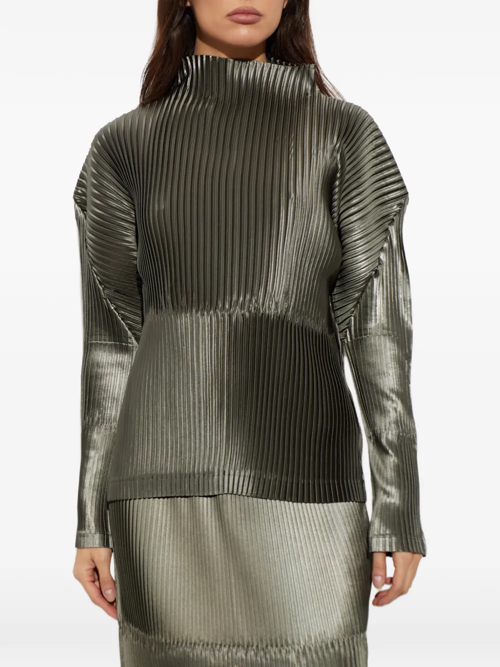 Issey Miyake pleated mock-neck top - Verde