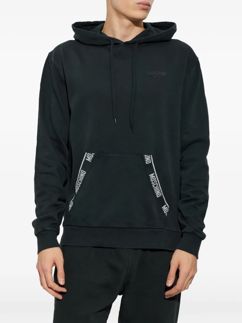 Moschino logo-trim hoodie Zwart