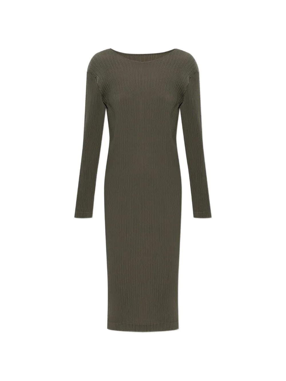 Issey Miyake pleated long-sleeve midi dress Groen
