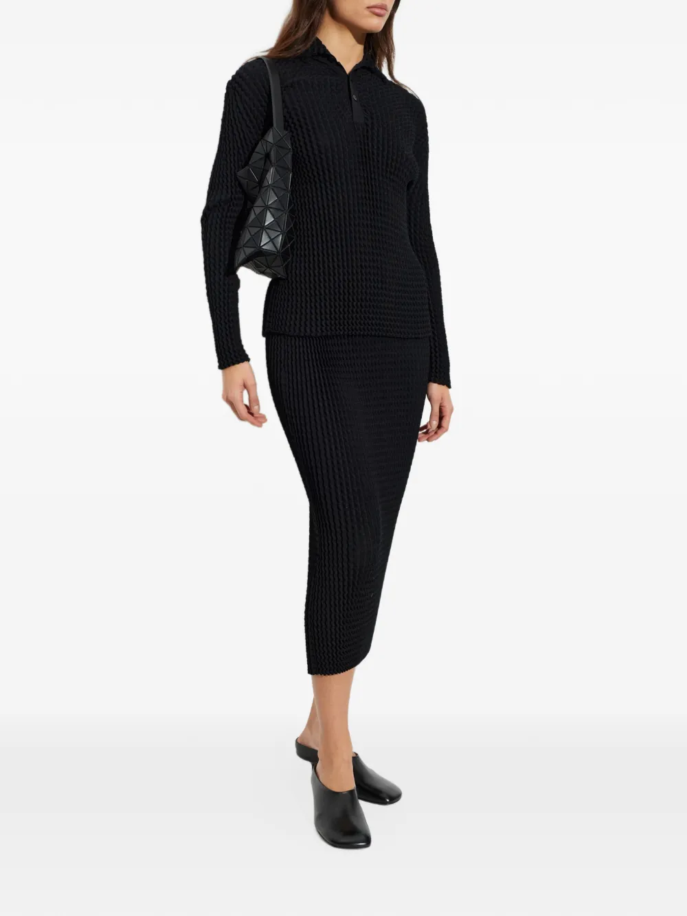 Issey Miyake pleated polo shirt Zwart