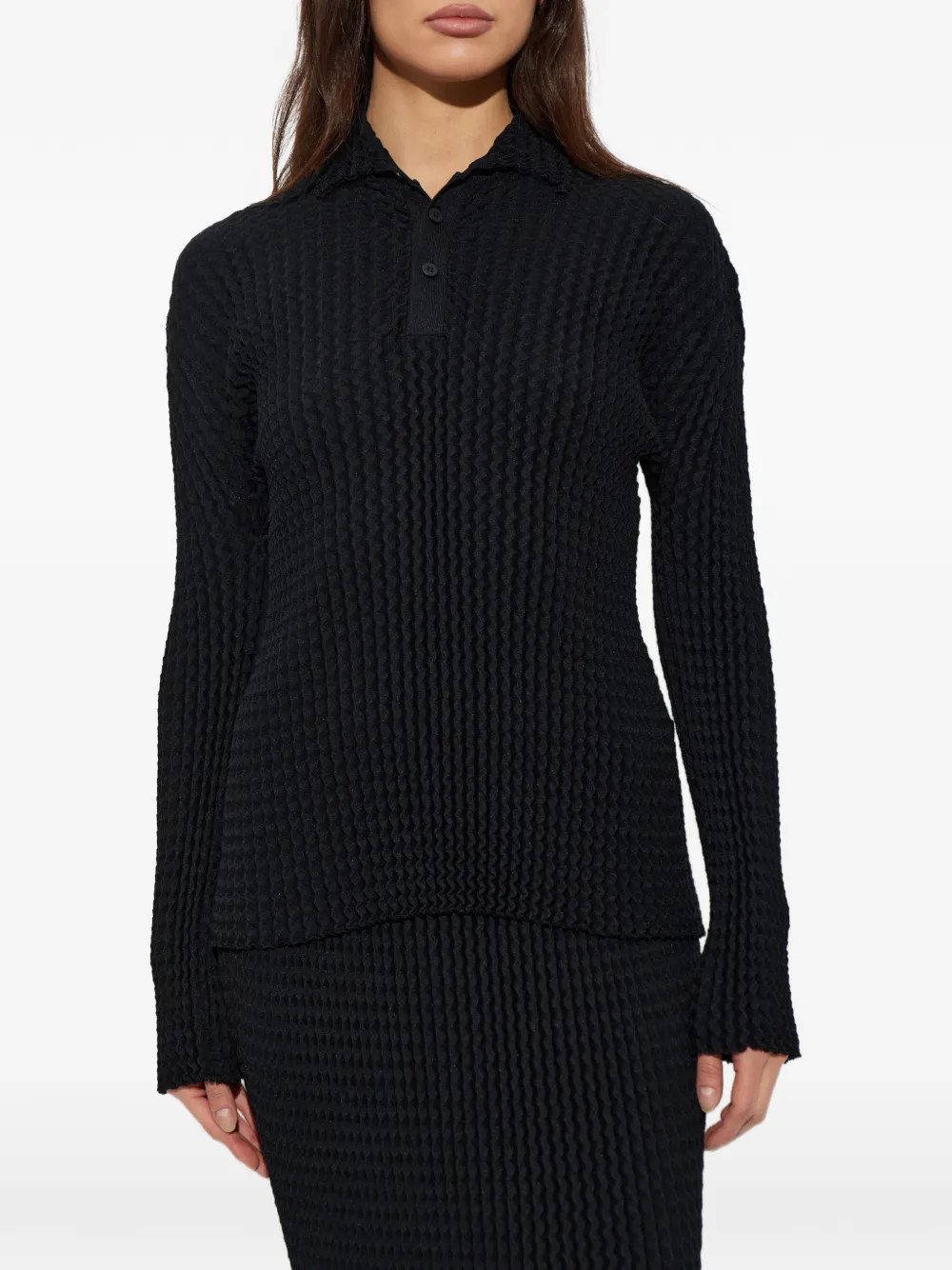 Issey Miyake pleated polo shirt Zwart
