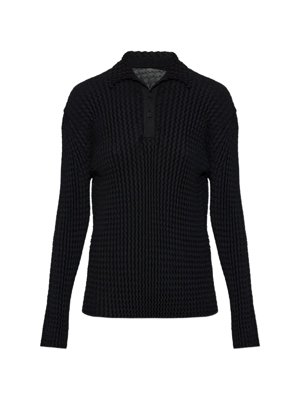 Issey Miyake pleated polo shirt Zwart