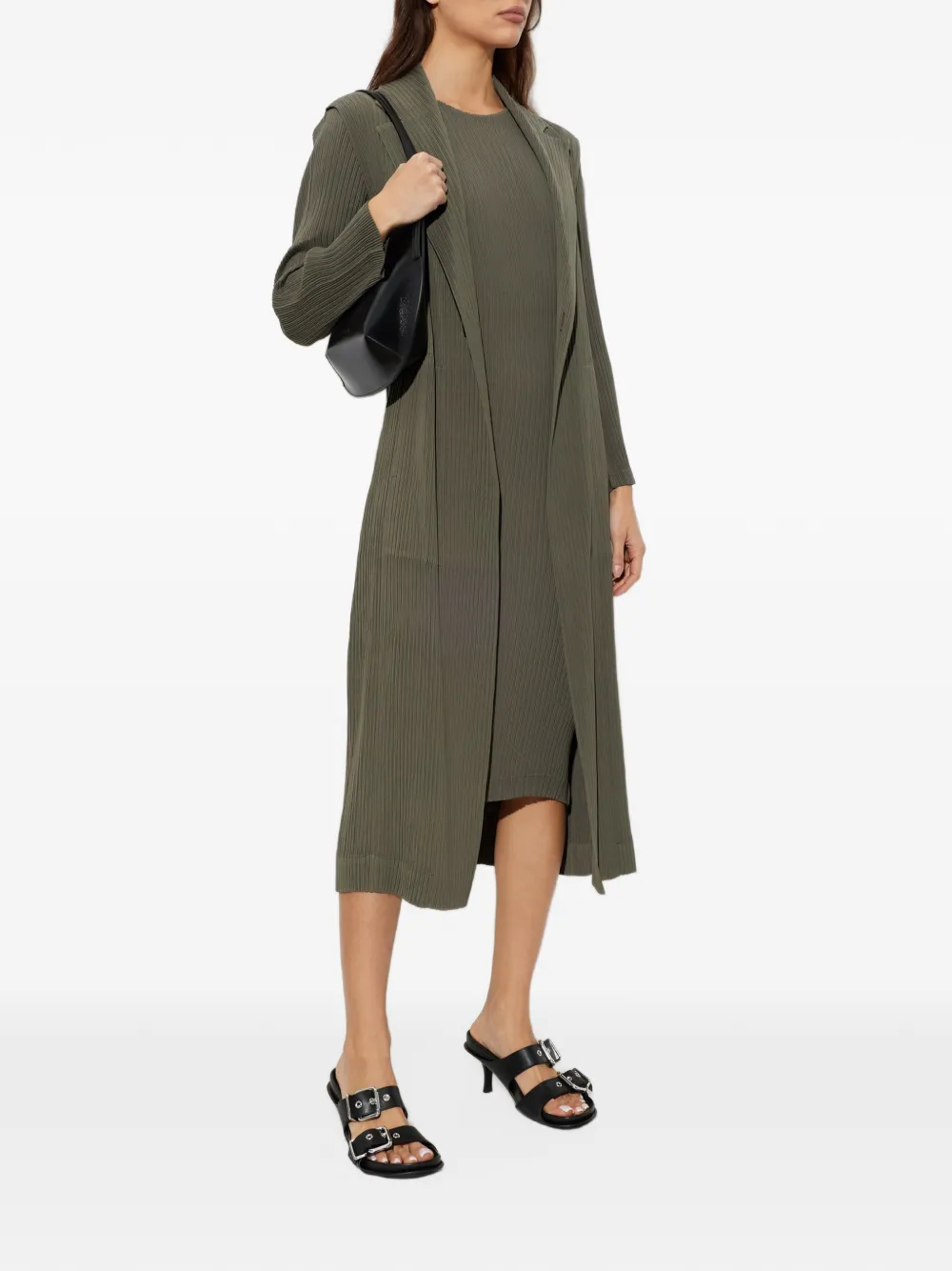Issey Miyake pleated notch-lapel jacket Groen