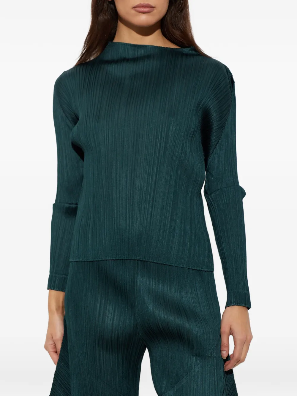 Pleats Please Issey Miyake pleated long-sleeve T-shirt - Verde
