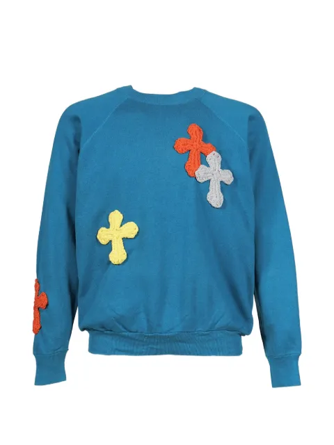 Yarn crochet-patch raglan-sleeve sweatshirt