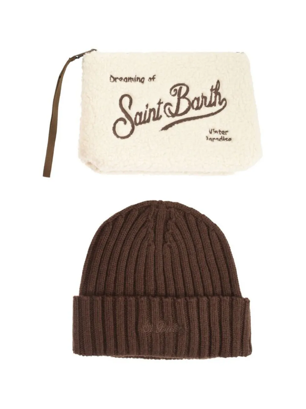 MC2 Saint Barth Aline set met muts van merinowol en buidel met teddy-effect Beige