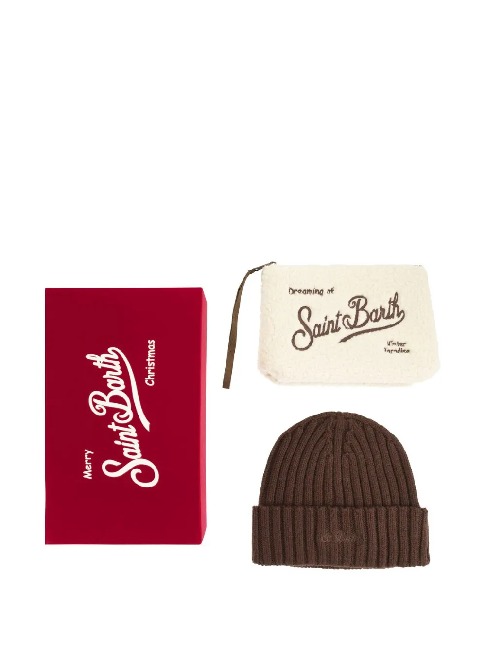 MC2 Saint Barth Aline set met muts van merinowol en buidel met teddy-effect Beige