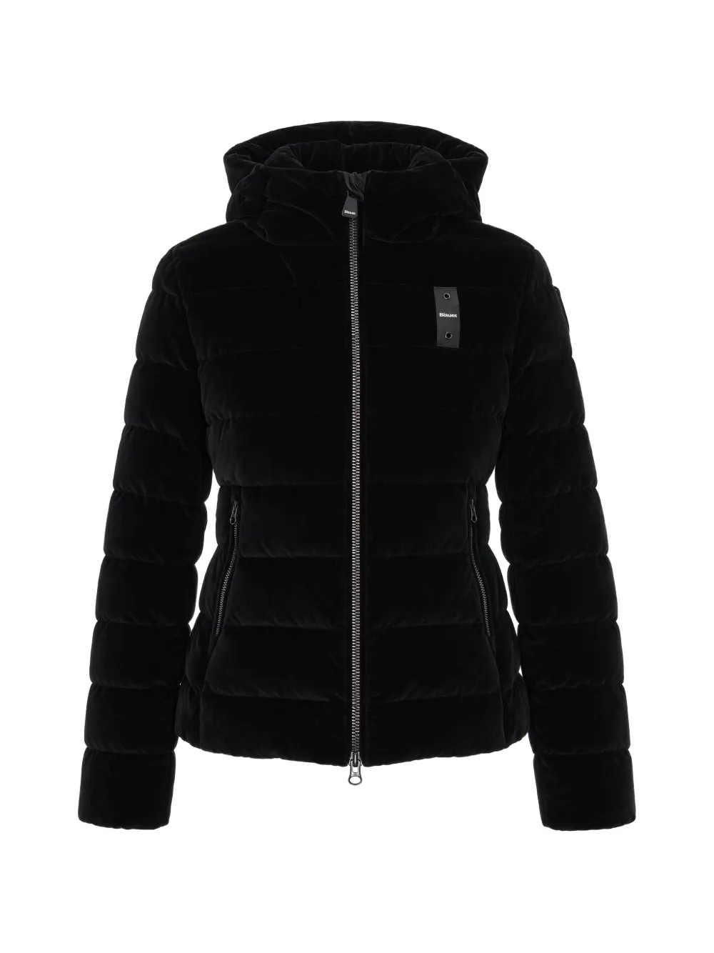 Blauer Velly velvet-effect hooded puffer jacket Zwart