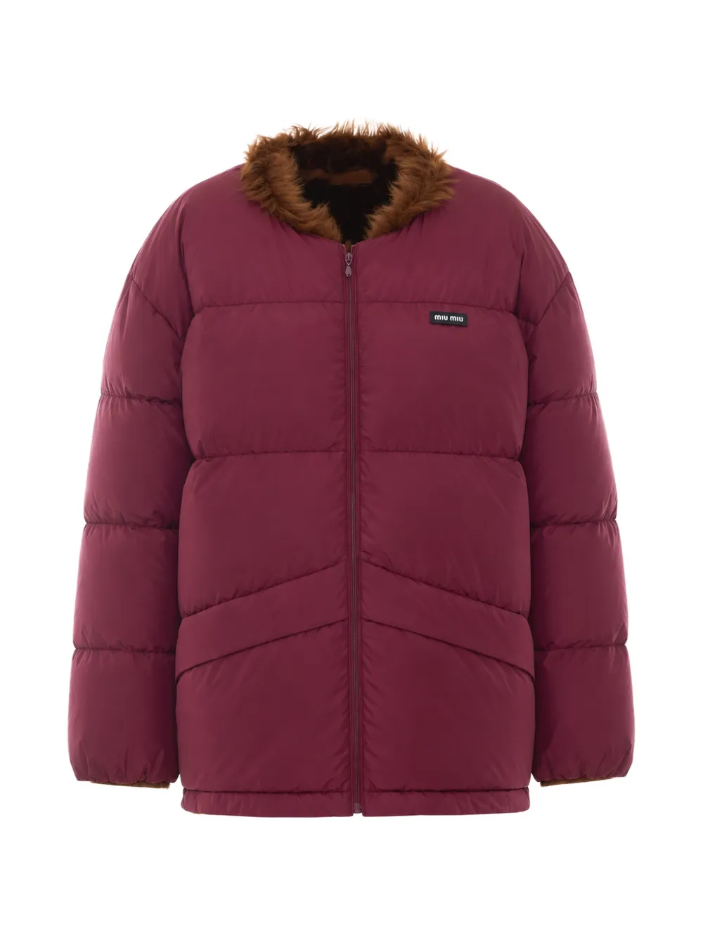 Miu Miu reversible technical-fabric and shearling down jacket - Rosso