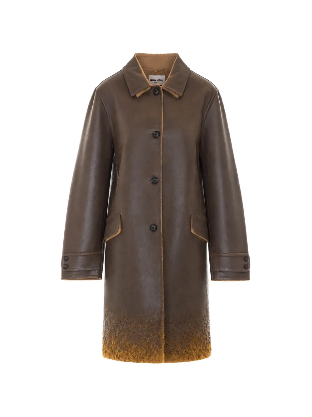 Miu Miu single-breasted double-wool and shearling coat - Marrone