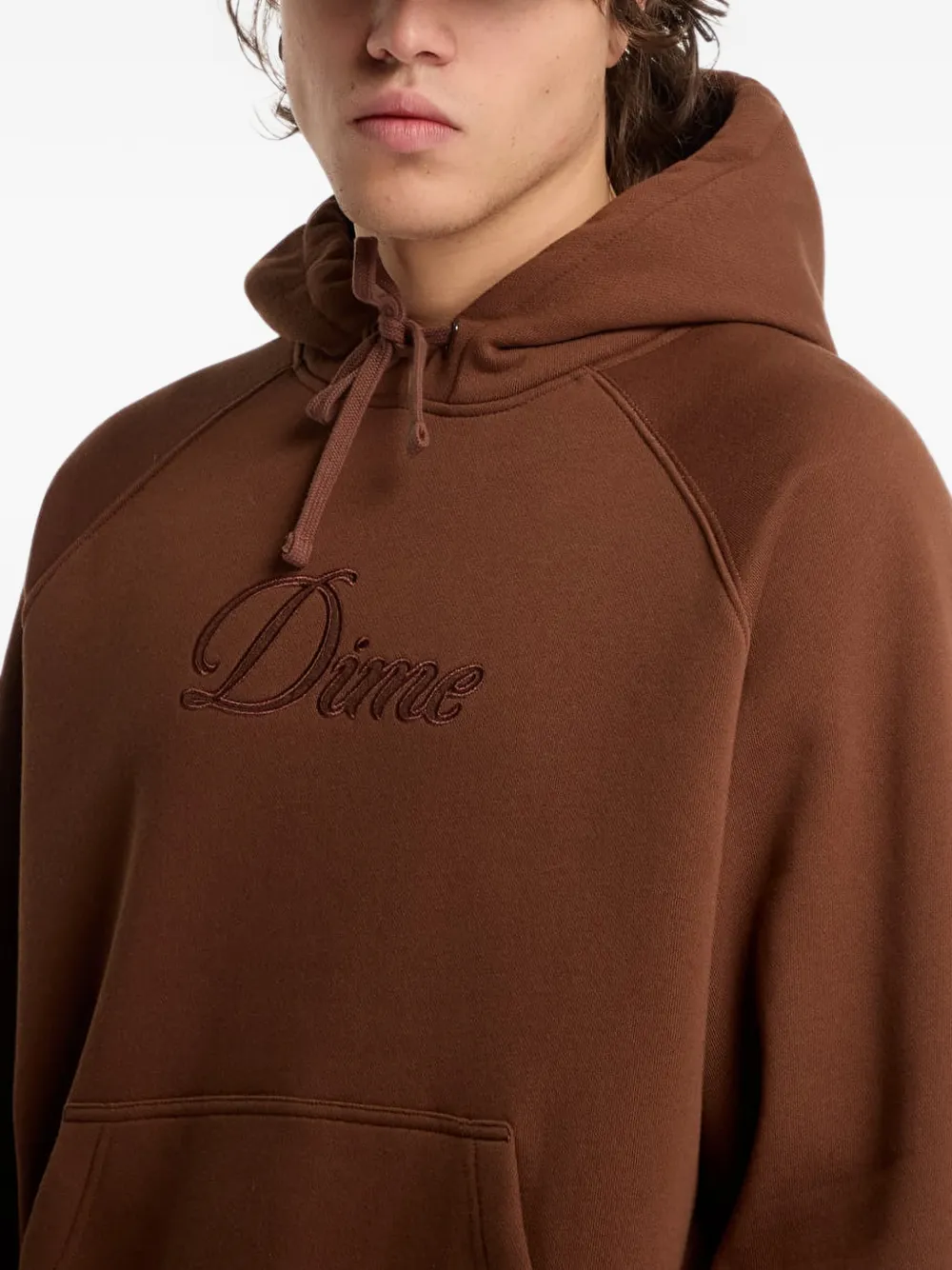dime Cursive hoodie met geborduurd logo Bruin