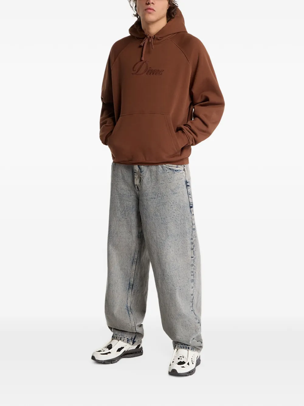 dime Cursive hoodie met geborduurd logo Bruin
