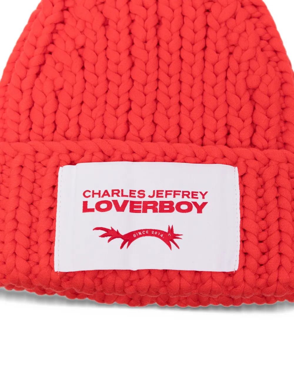 Charles Jeffrey Loverboy chunky-knit logo-patch beanie hat Rood