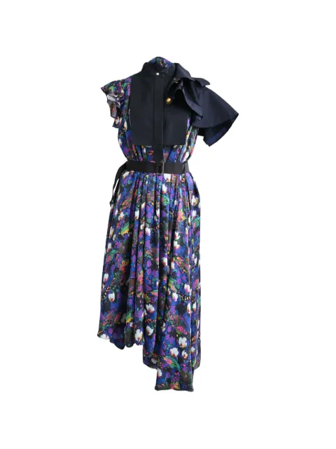 sacai floral-print belted asymmetric dress