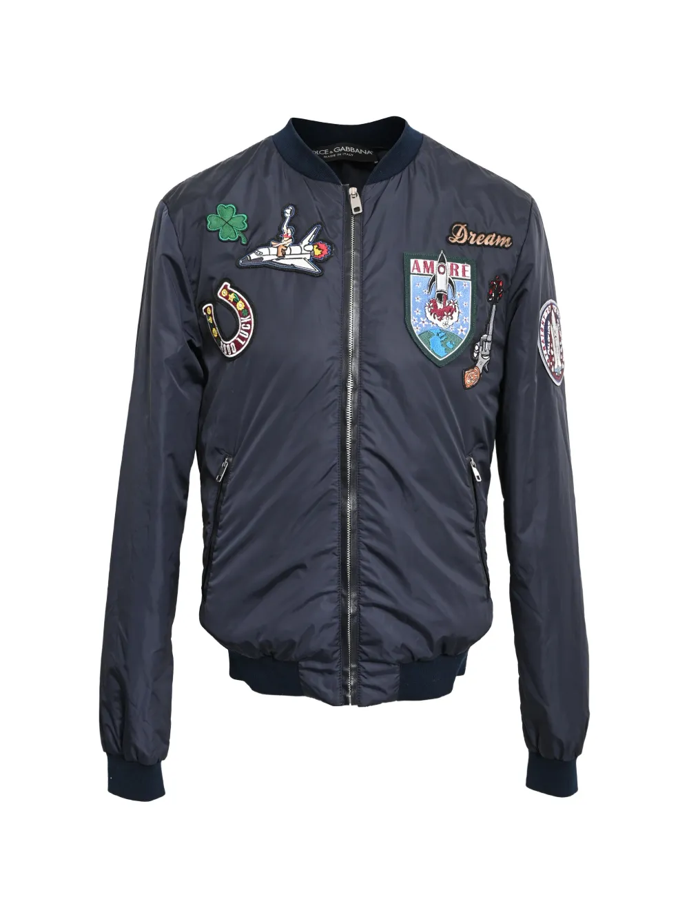 Dolce & Gabbana Pre-Owned patched zip-up bomber jacket - Blue