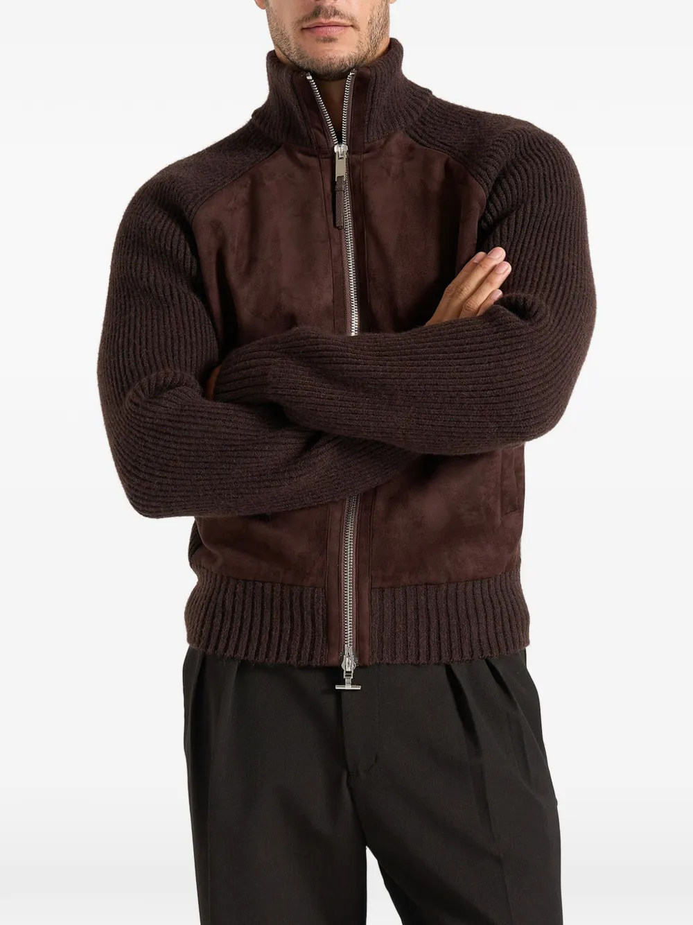 Manière De Voir Rami in brown suede & knit jacket - Marrone
