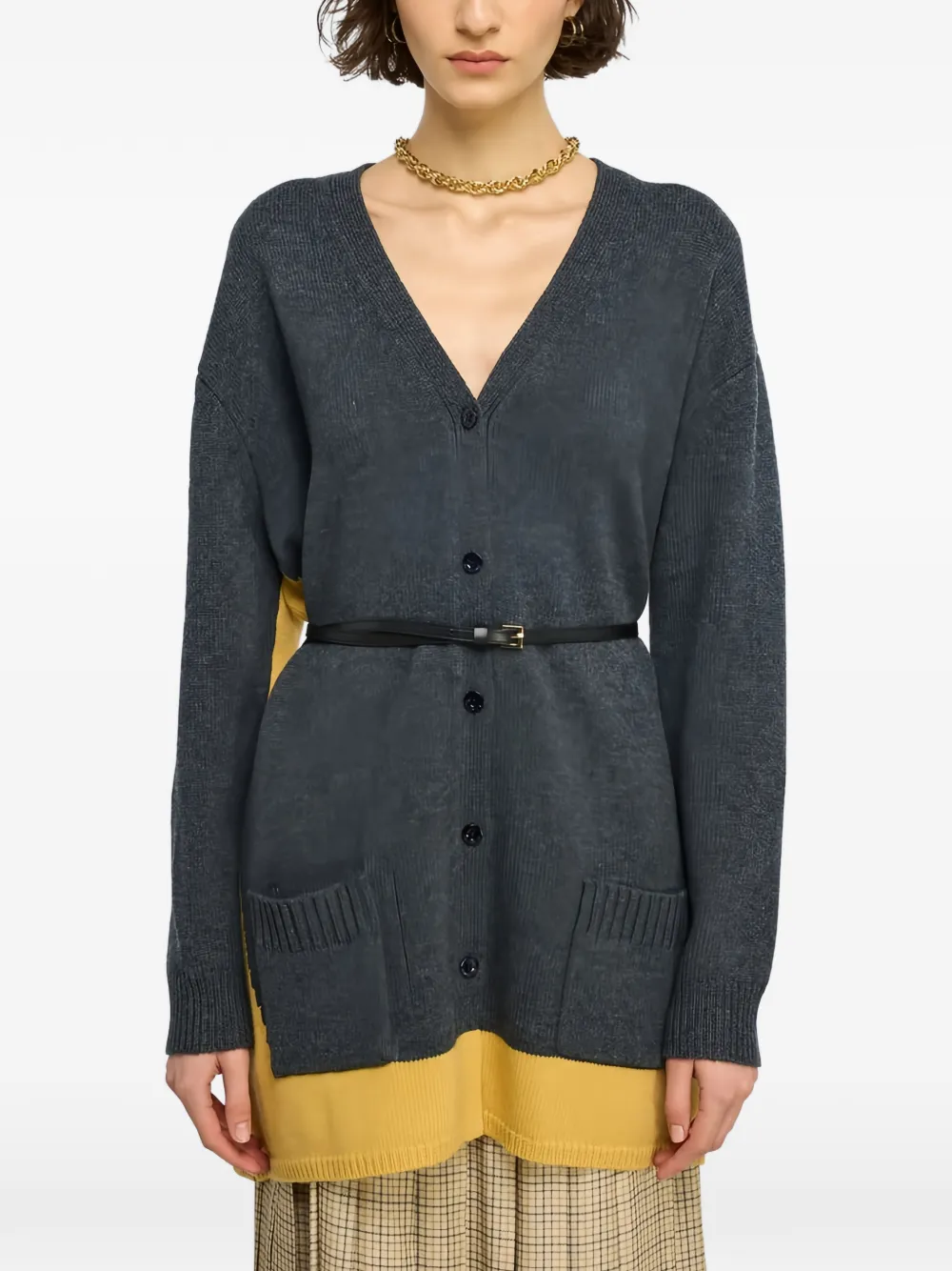 Semicouture Zelma belted colour-block cardigan Geel
