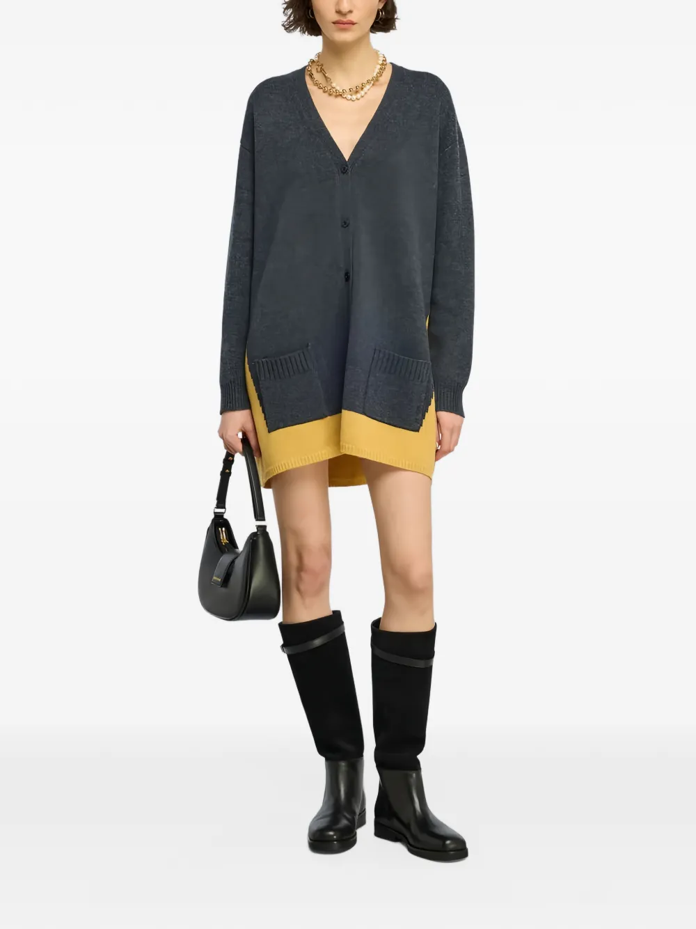 Semicouture Zelma belted colour-block cardigan Geel