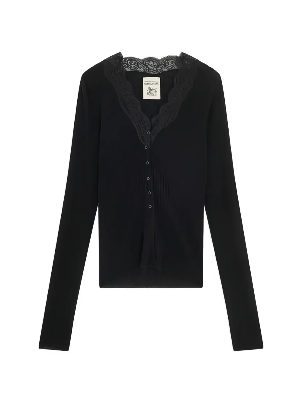 Semicouture Almira lace-trim ribbed cardigan - Nero