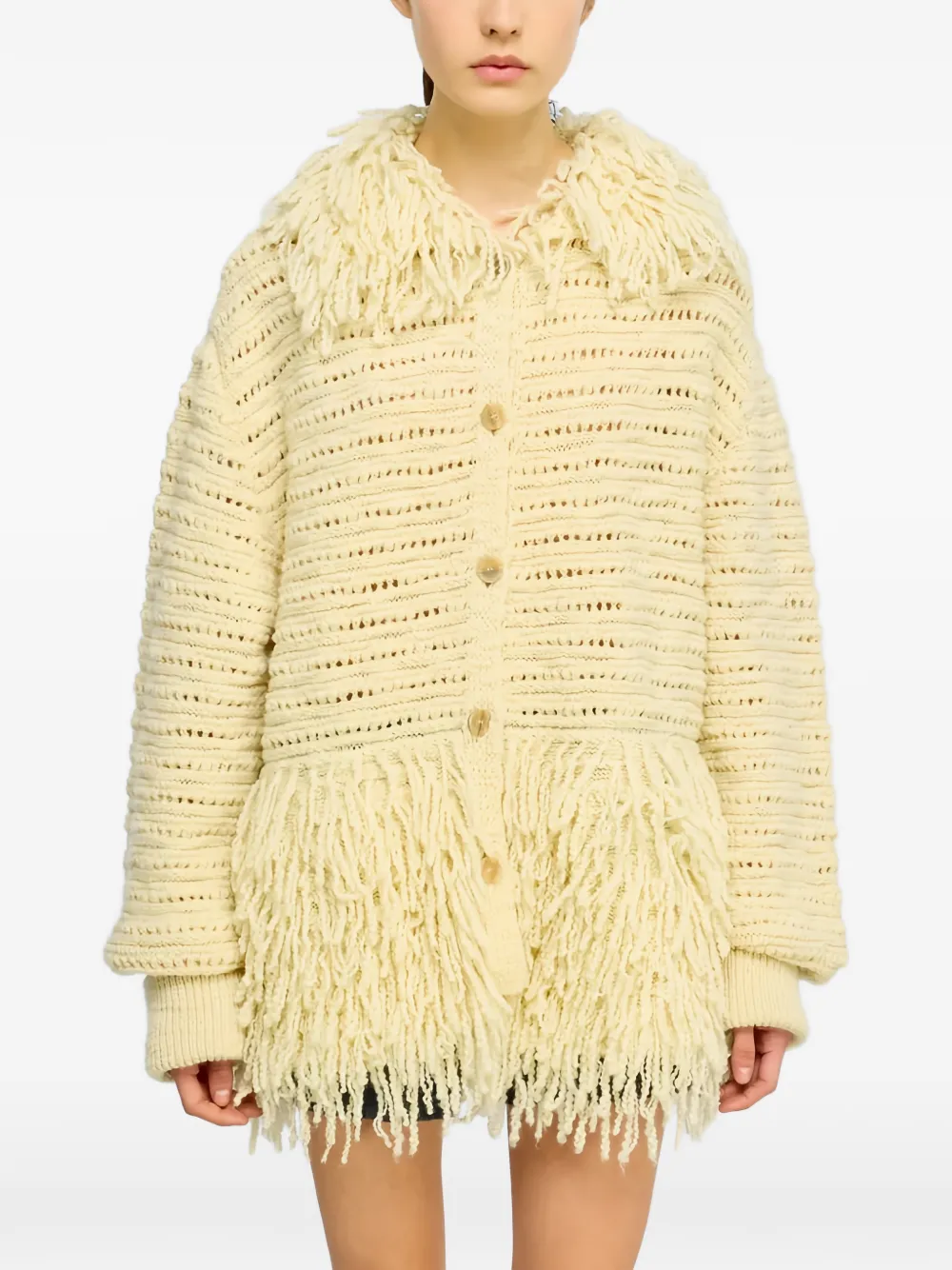Semicouture fringe-trimmed wool oversized cardigan - Toni neutri