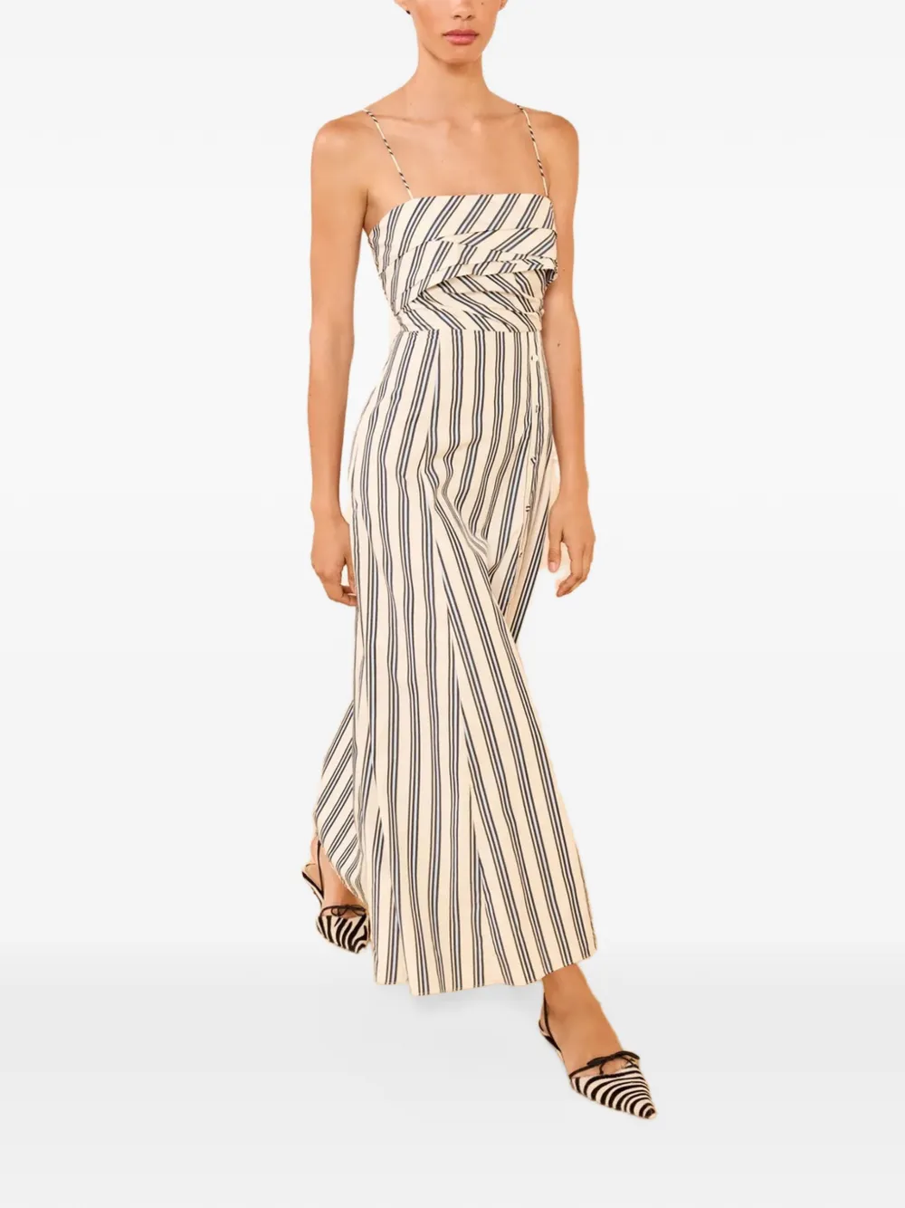 Ulla Johnson Anise gestreepte maxi-jurk met geplooid lijfje Beige
