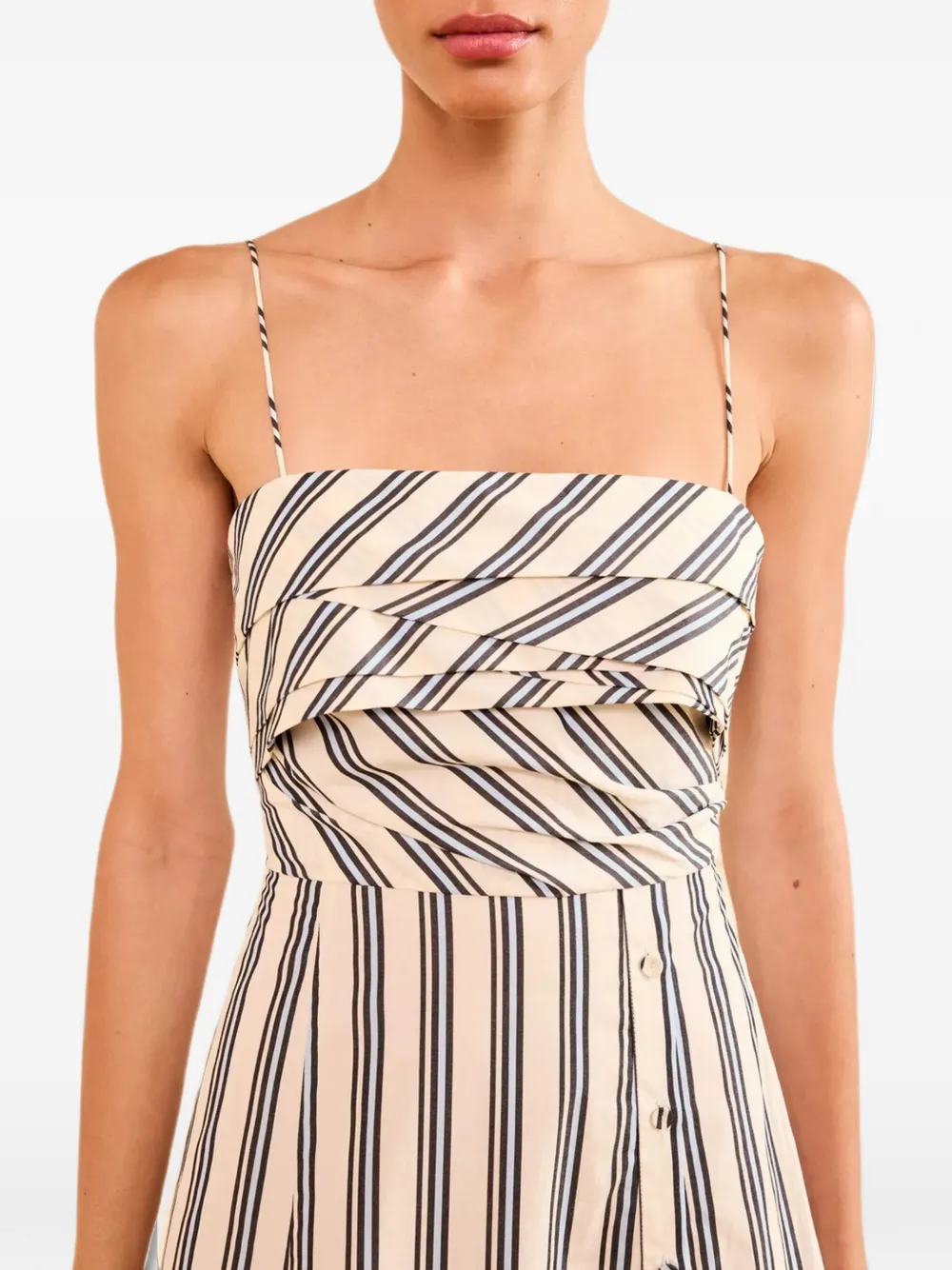 Ulla Johnson Anise gestreepte maxi-jurk met geplooid lijfje Beige