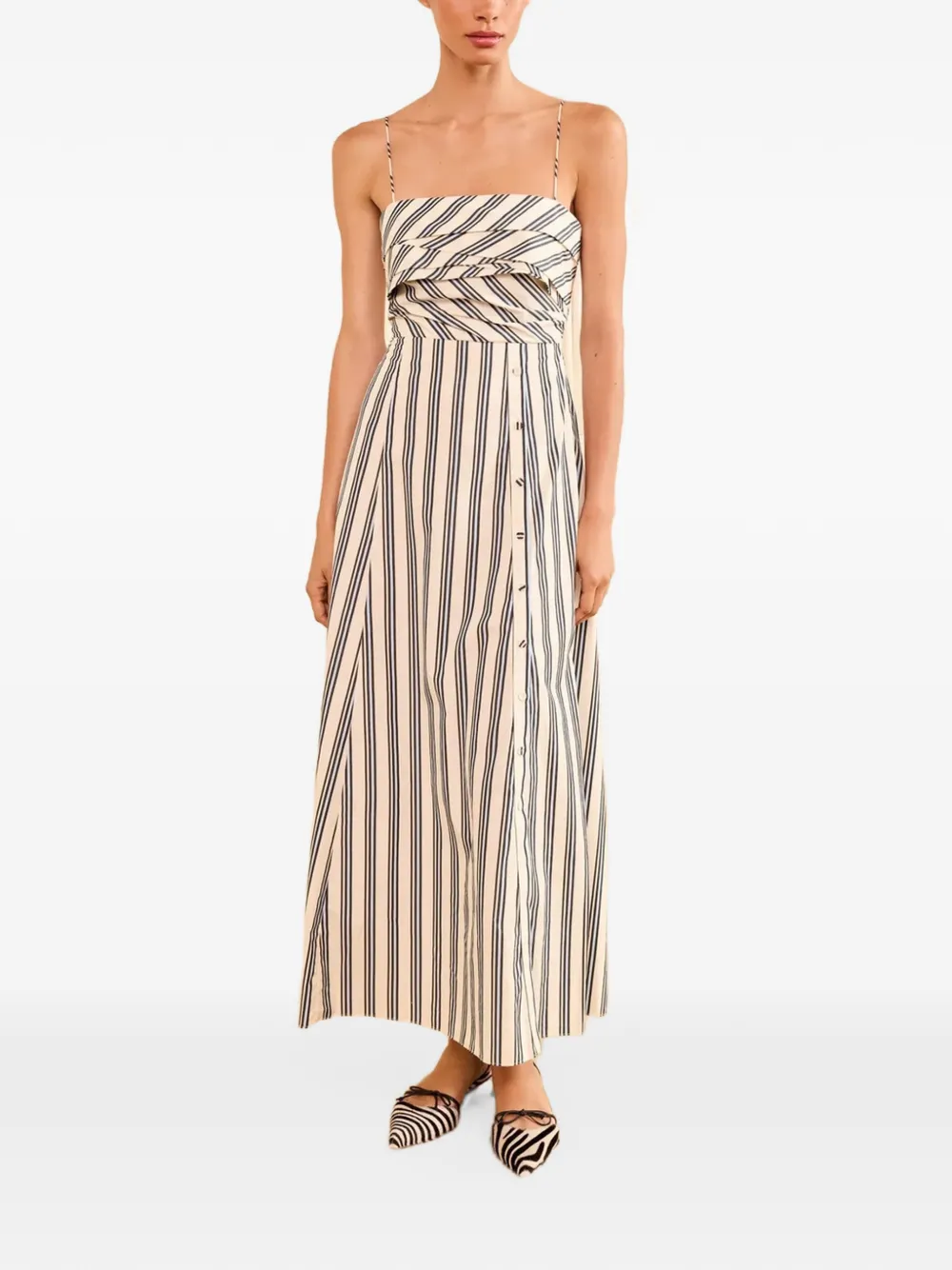 Ulla Johnson Anise gestreepte maxi-jurk met geplooid lijfje Beige