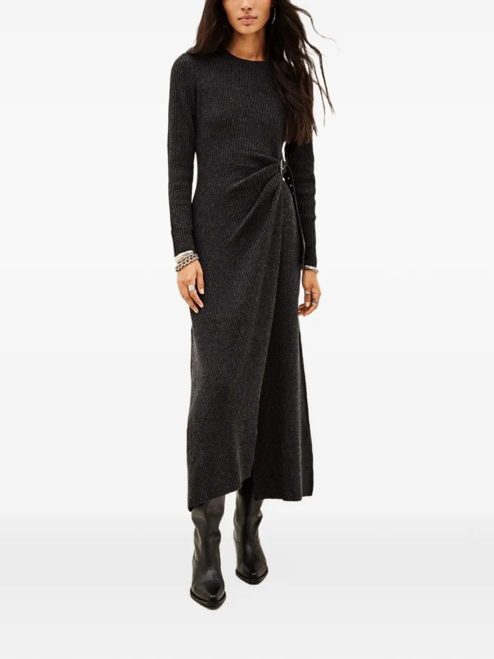 Ba&Sh BAMAYA ribgebreide midi-jurk met gespdetail Grijs
