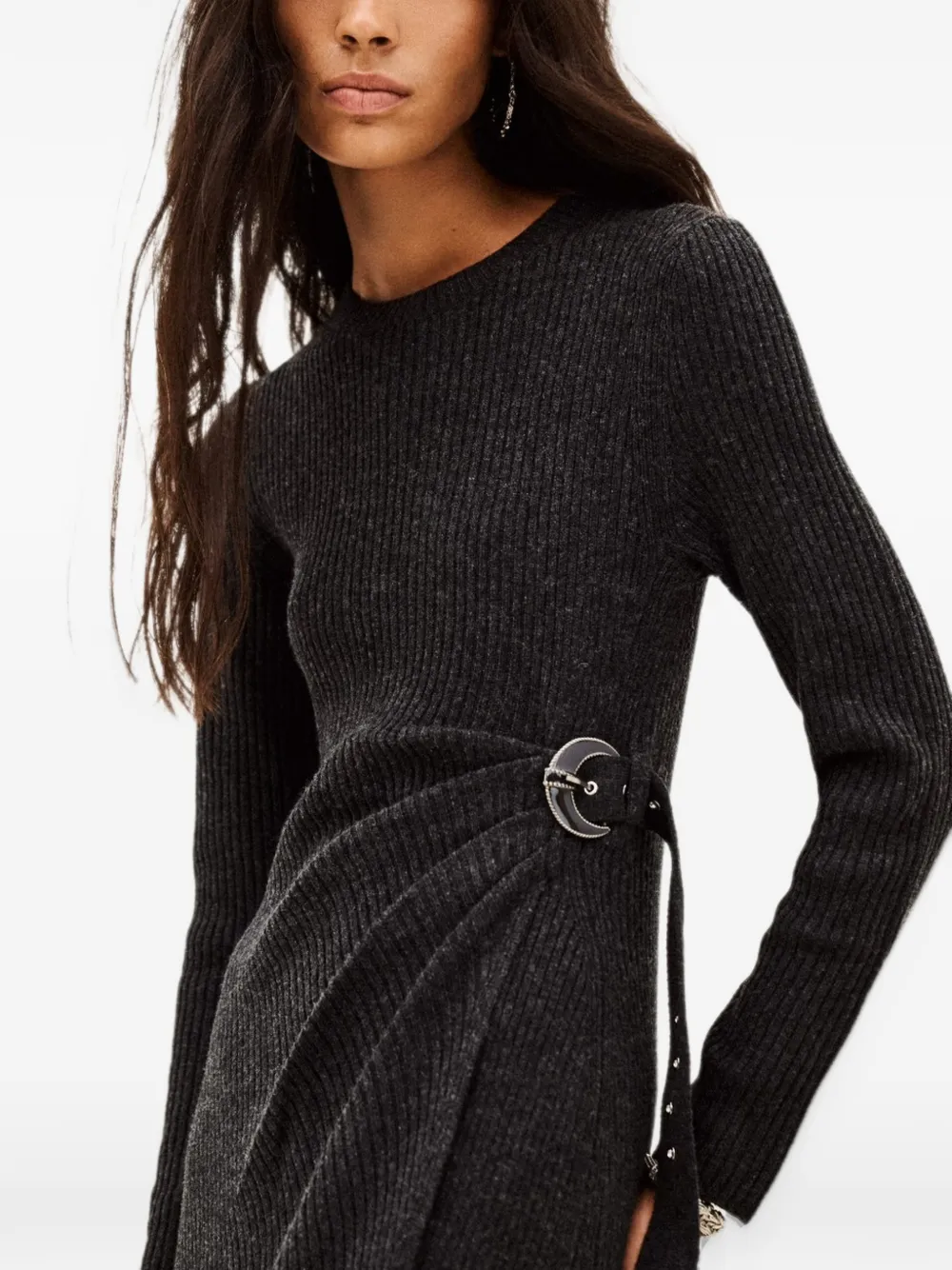 Ba&Sh BAMAYA ribgebreide midi-jurk met gespdetail Grijs