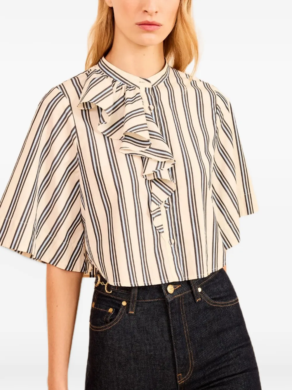 Ulla Johnson Perrine gestreepte blouse met ruches Beige