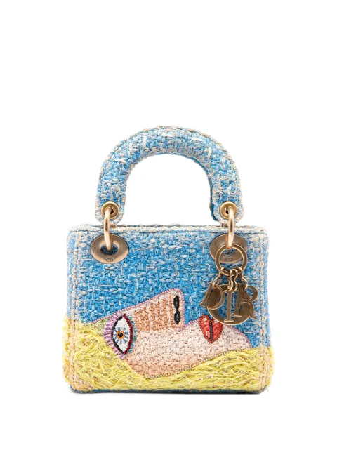 Christian Dior Pre-Owned 2022 Limited Edition Brian Calvin Lady Art Mini Beaded Raffia Lady Dior satchel