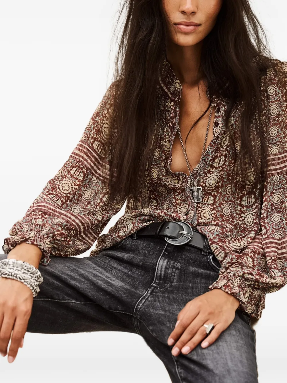 Ba&Sh Denna floral-print smocked shirt Rood