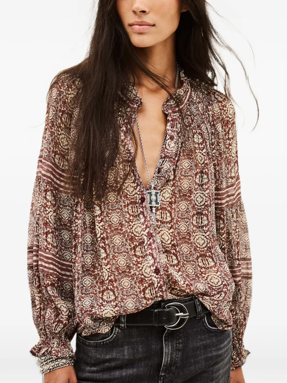 Ba&Sh Denna floral-print smocked shirt Rood