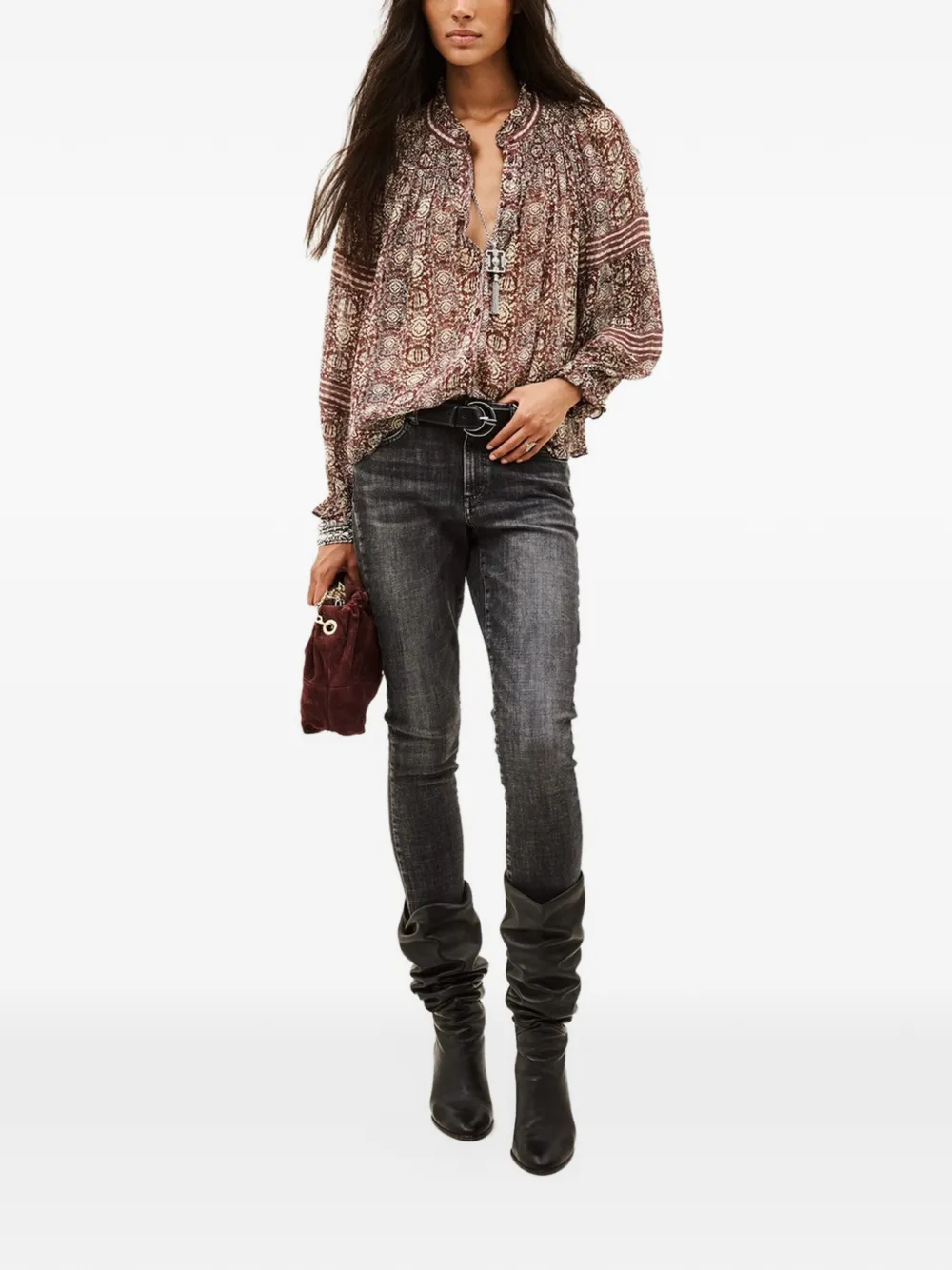 Ba&Sh Denna floral-print smocked shirt Rood
