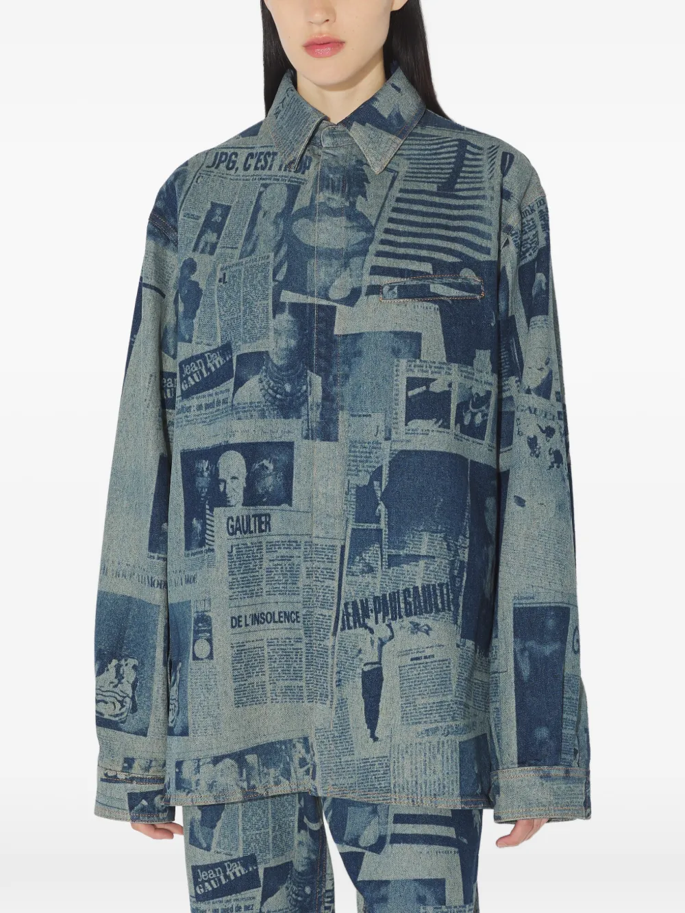 Jean Paul Gaultier Denim blouse met Journal-print Blauw