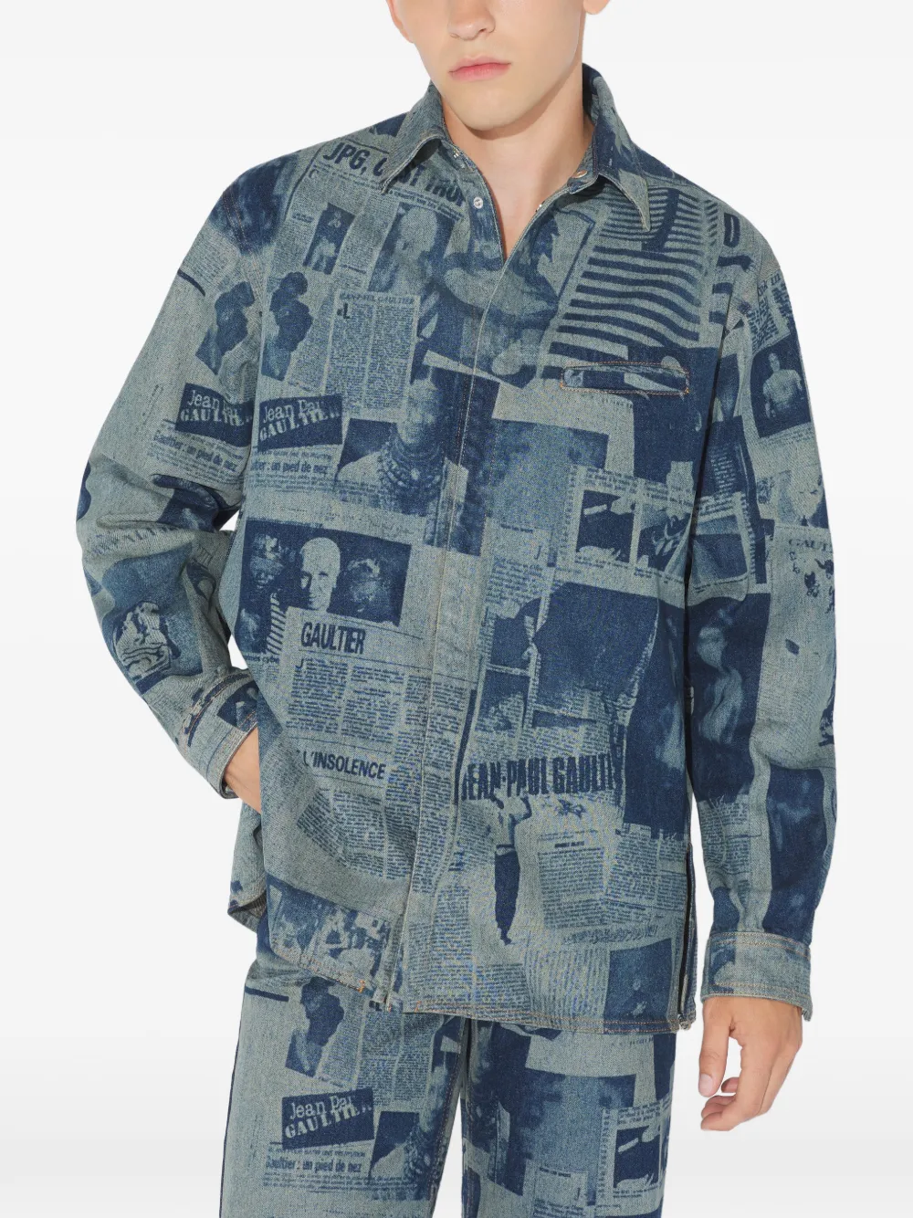 Jean Paul Gaultier Denim blouse met Journal-print Blauw