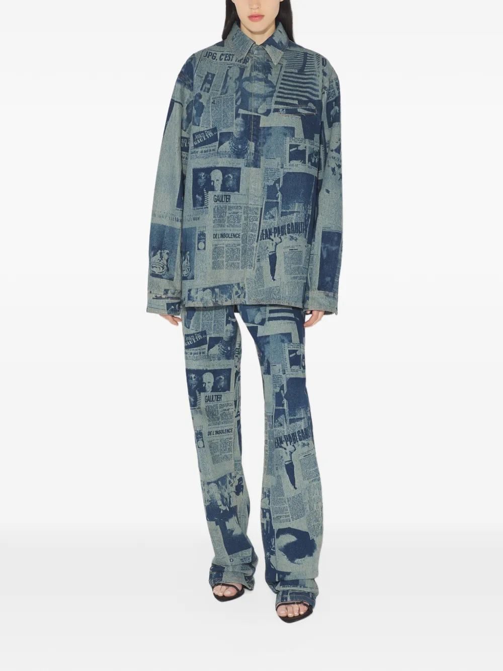 Jean Paul Gaultier Denim blouse met Journal-print Blauw