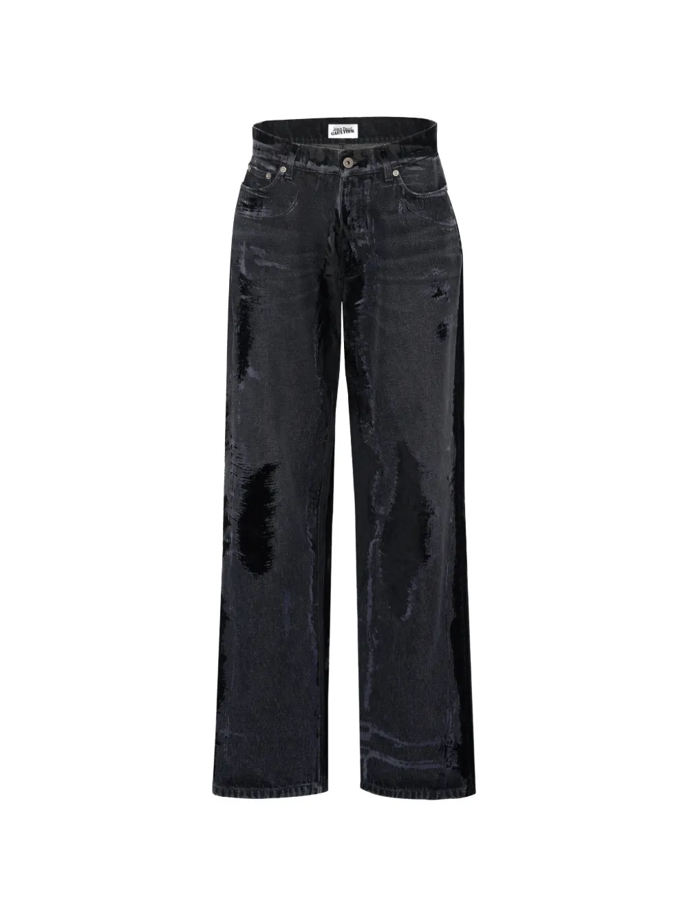 Jean Paul Gaultier velvet-flocked straight-leg jeans Zwart