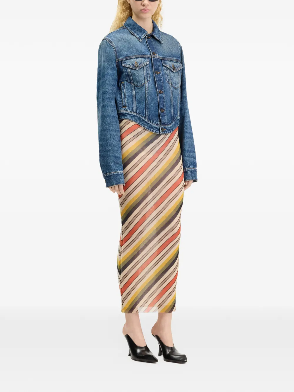 Jean Paul Gaultier Retro Stripes mesh midi-rok Beige