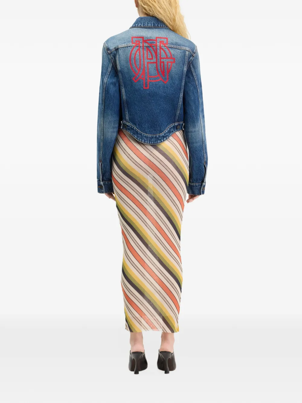 Jean Paul Gaultier Retro Stripes mesh midi-rok Beige