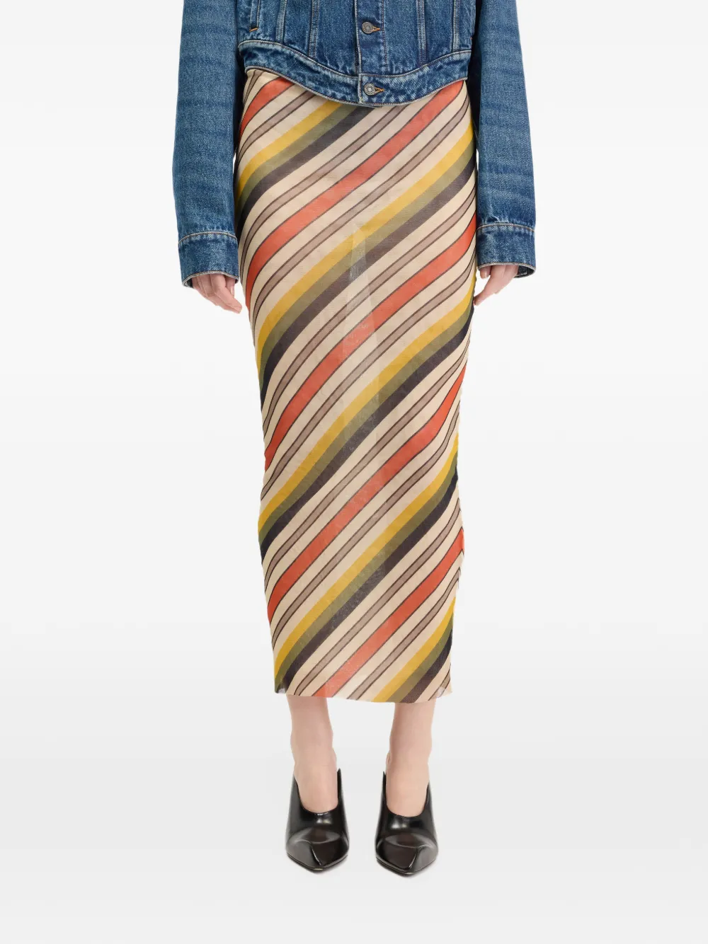 Jean Paul Gaultier Retro Stripes mesh midi-rok Beige